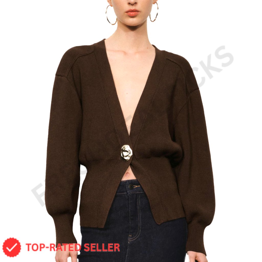 V-Neck Knit Cardigan Long Sleeve Lightweight Button Down Cropped Sweater
